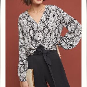Bl-nk London Snake Printed Peasant Top Black White Long Sleeve Women Sz 2X Plus